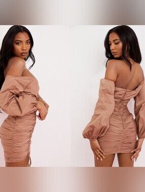 House Of CB Indra Ruched Mini Dress Lg New W Tags, Ribbon, & Pink Security
